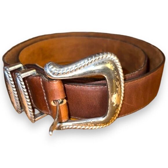 Brown Brighton Vintage Sterling Silver Leather Belt Size 33 - Picture 1 of 10